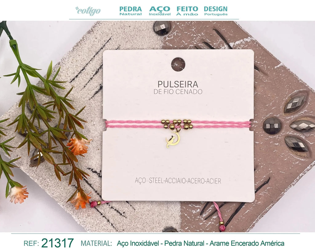 Pulsera Hilo Encerado Gato Acero Dorado acabado