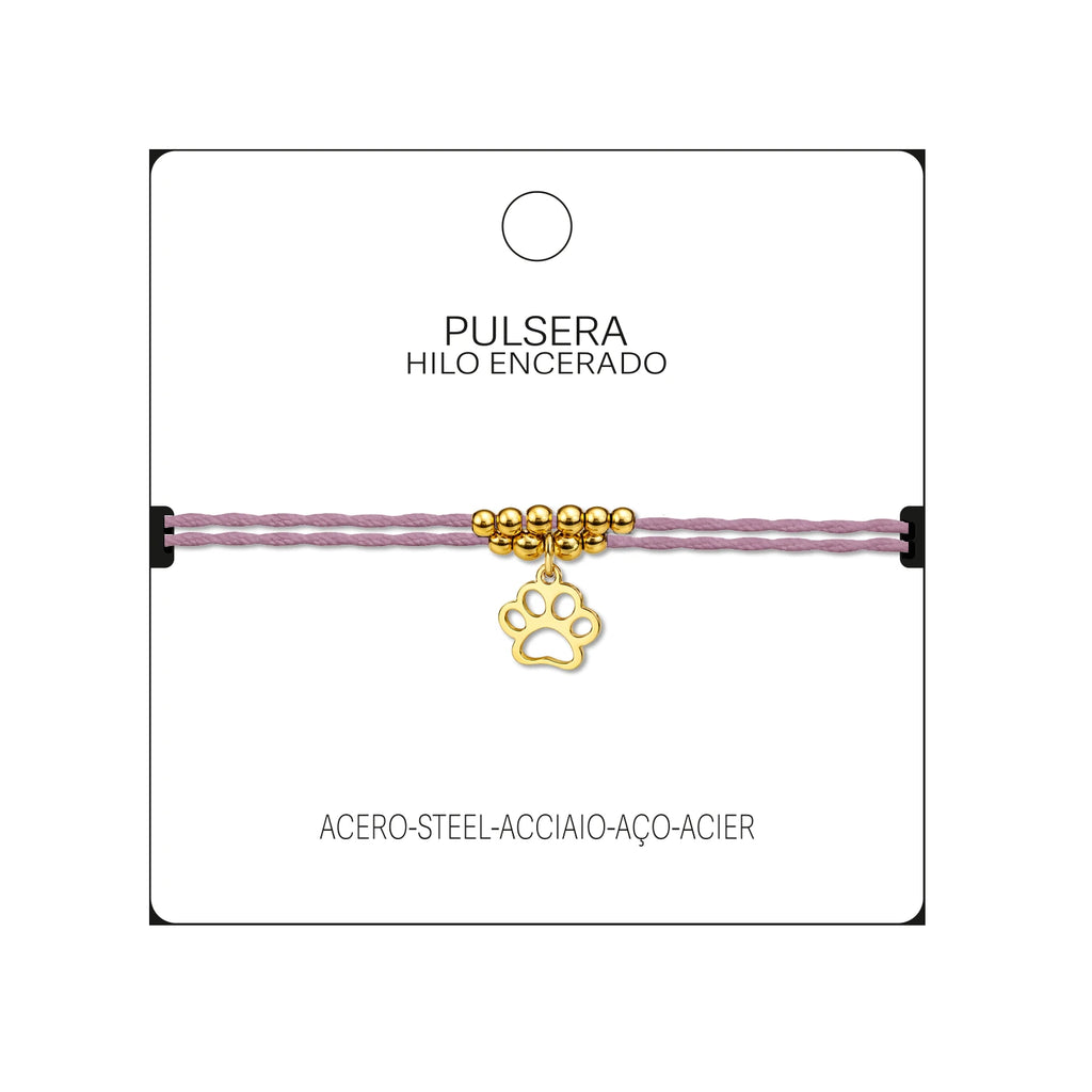 Pulsera Hilo Encerado Huella de Gato Acero Dorado detalle