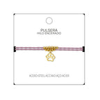 Pulsera Hilo Encerado Huella de Gato Acero Dorado detalle