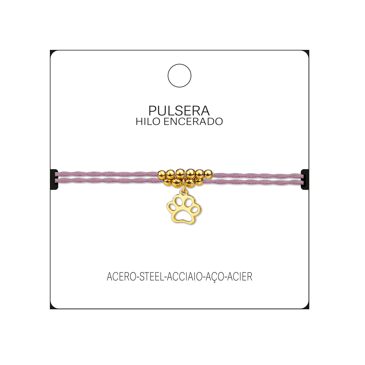 Pulsera Hilo Encerado Huella de Gato Acero Dorado detalle