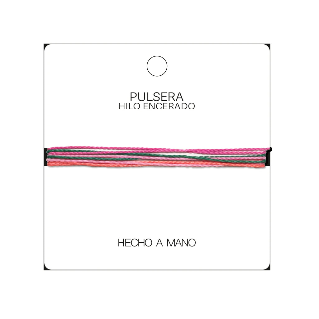 Pulsera Surfista de Hilo Encerado - Rosa, Rojo Y Verde detalle