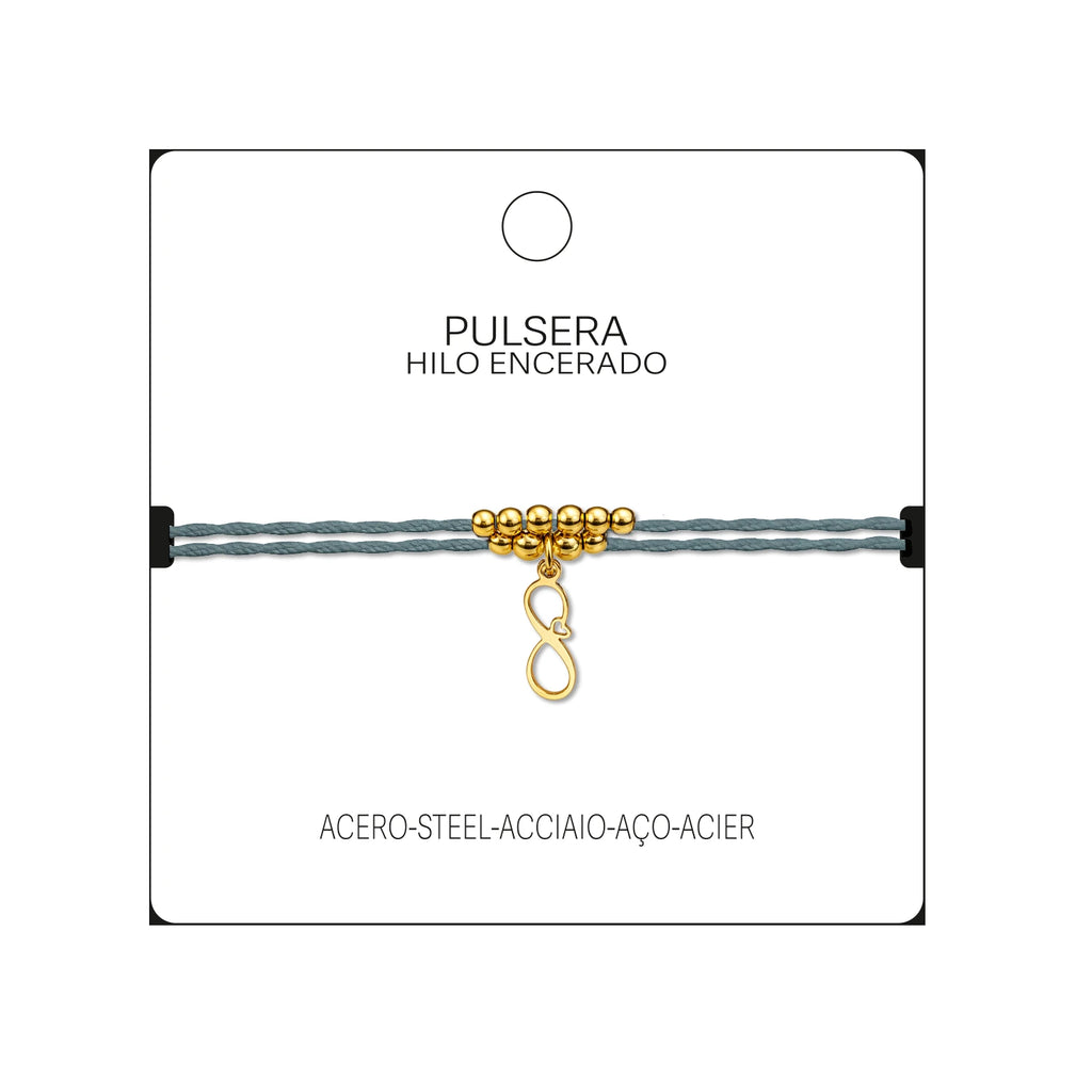 Pulsera Hilo Encerado Infinito Acero Dorado detalle