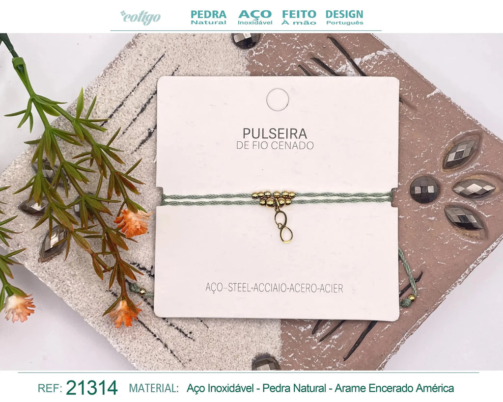 Pulsera Hilo Encerado Infinito Acero Dorado acabado