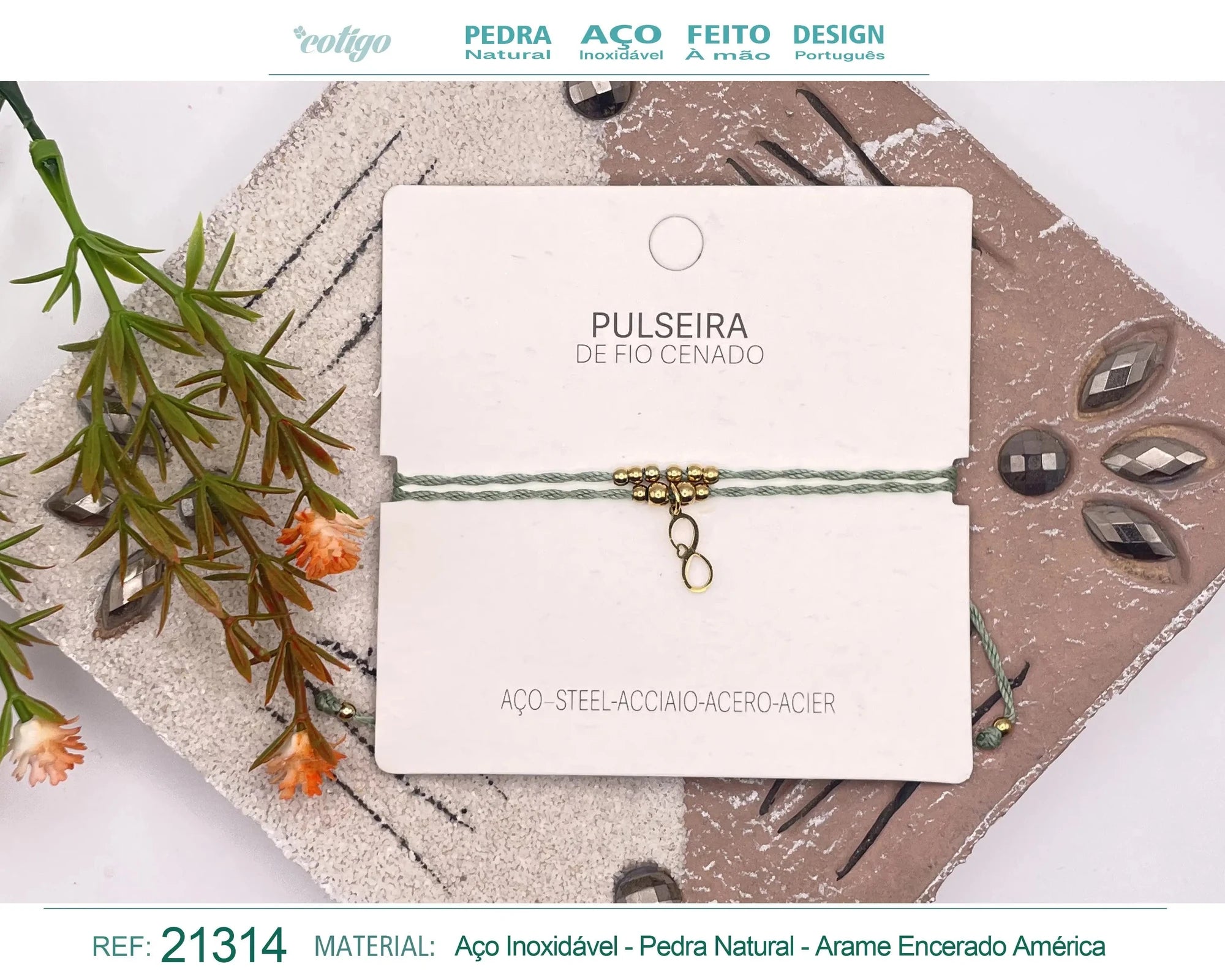 Pulsera Hilo Encerado Infinito Acero Dorado acabado