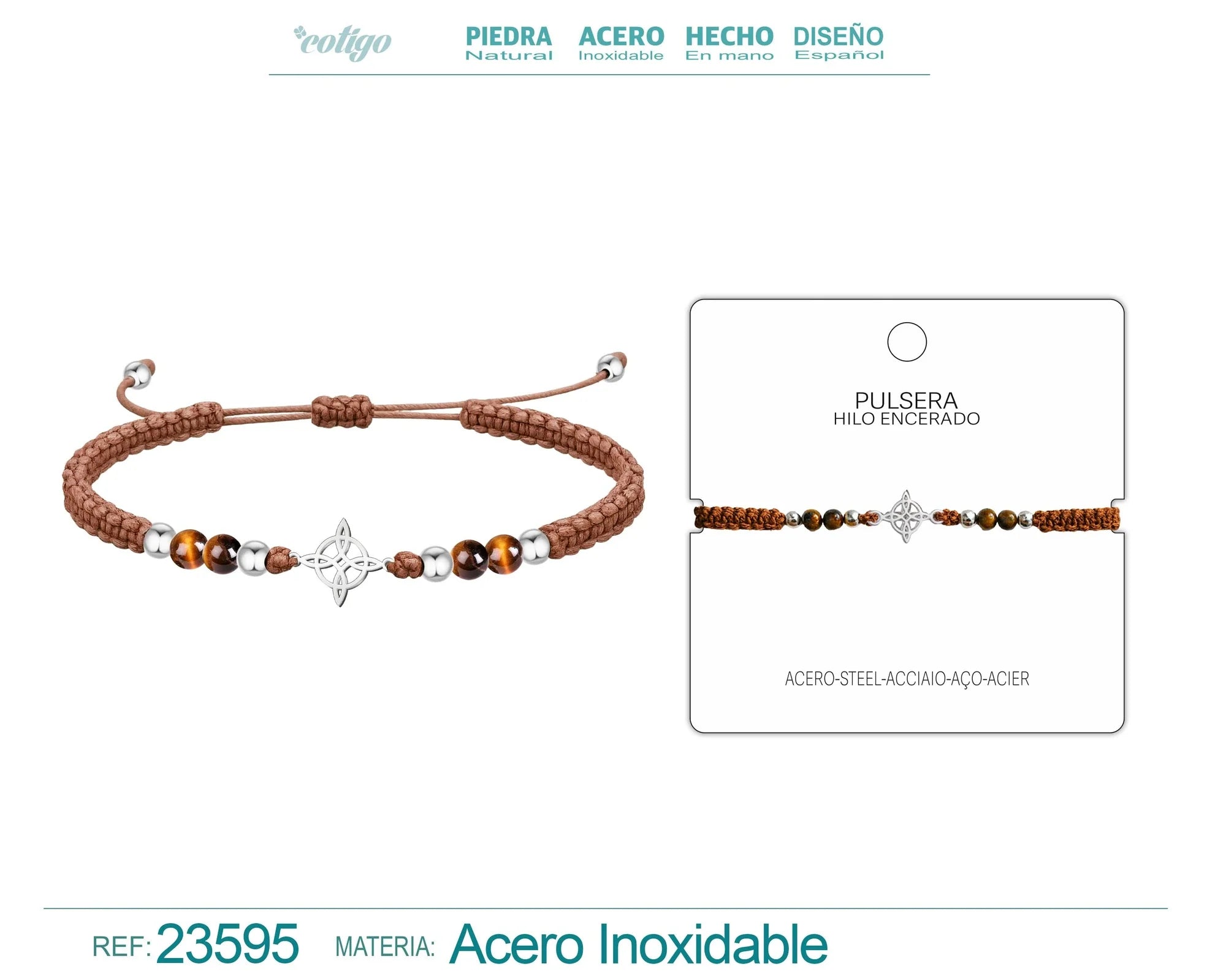 Pulsera Hilo Encerado Marrón con Colgante