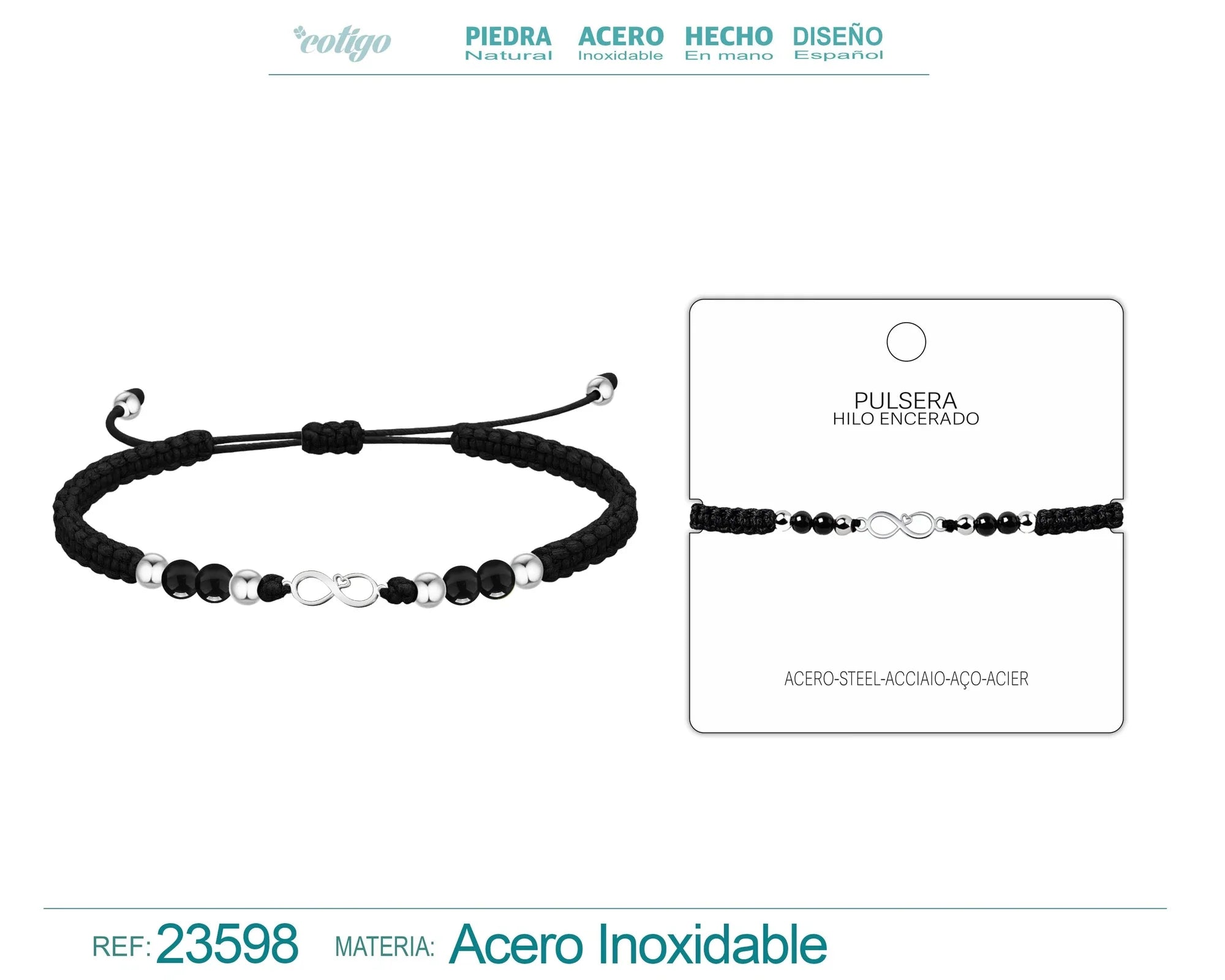 Pulsera Hilo Encerado Negro con Colgante de Infinito