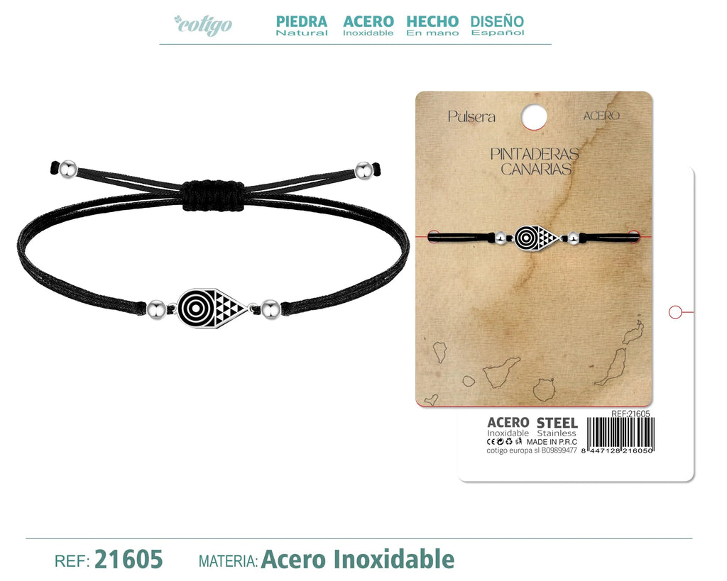 Pulsera Pintadera Canaria Geométrico con Hilo Encerado textura