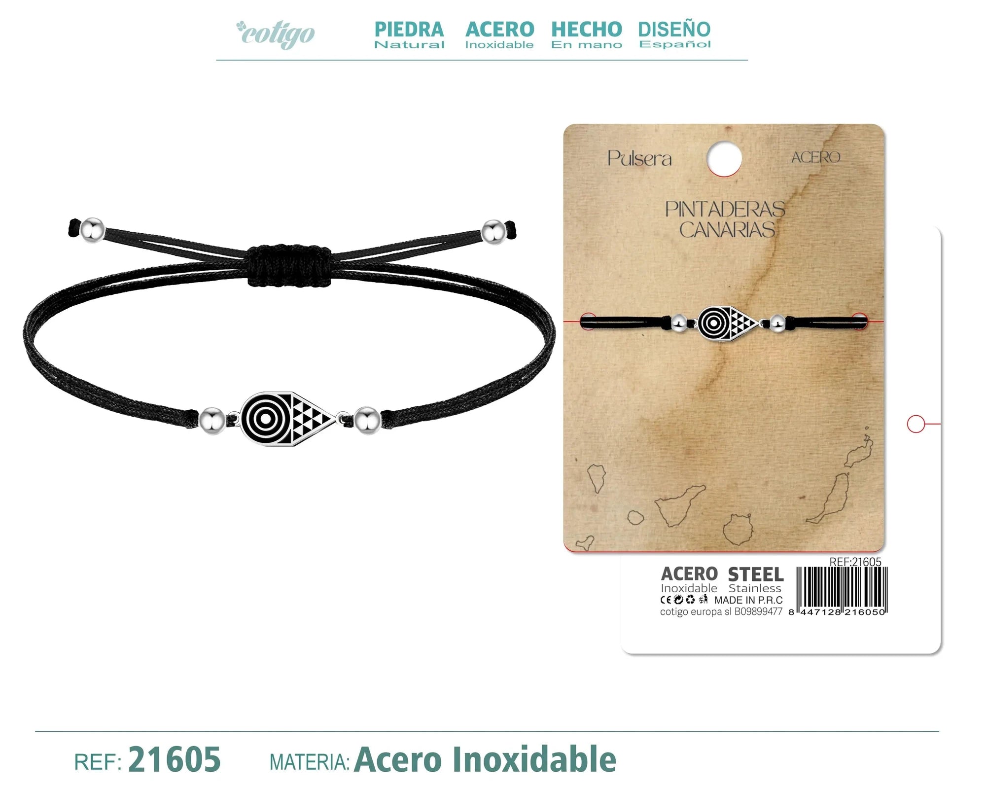 Pulsera Pintadera Canaria Geométrico con Hilo Encerado textura