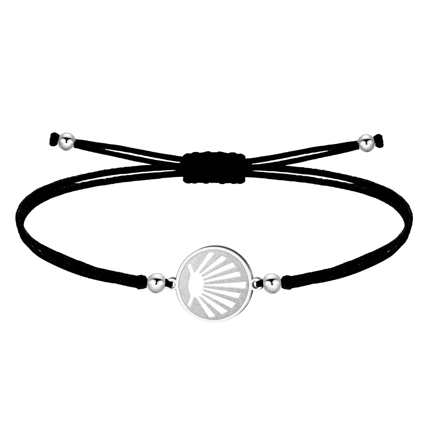 Pulsera Hilo Negro Concha Vieira Acero Plateado