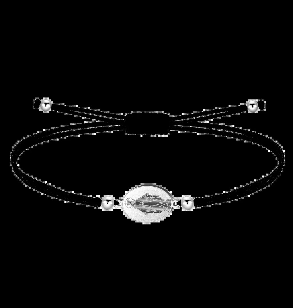 Pulsera Medalla de Virgen de la Milagrosa con Hilo Negro en Acero Plateado