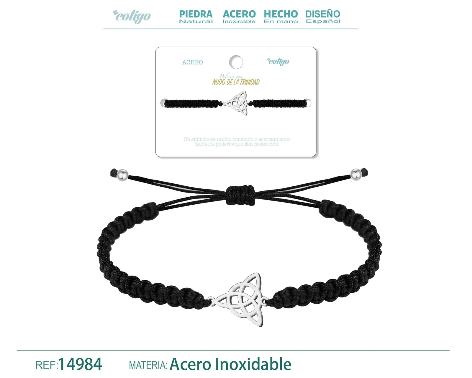 Pulsera Hilo Destino con Nudo de la Trinidad en Acero Plateado