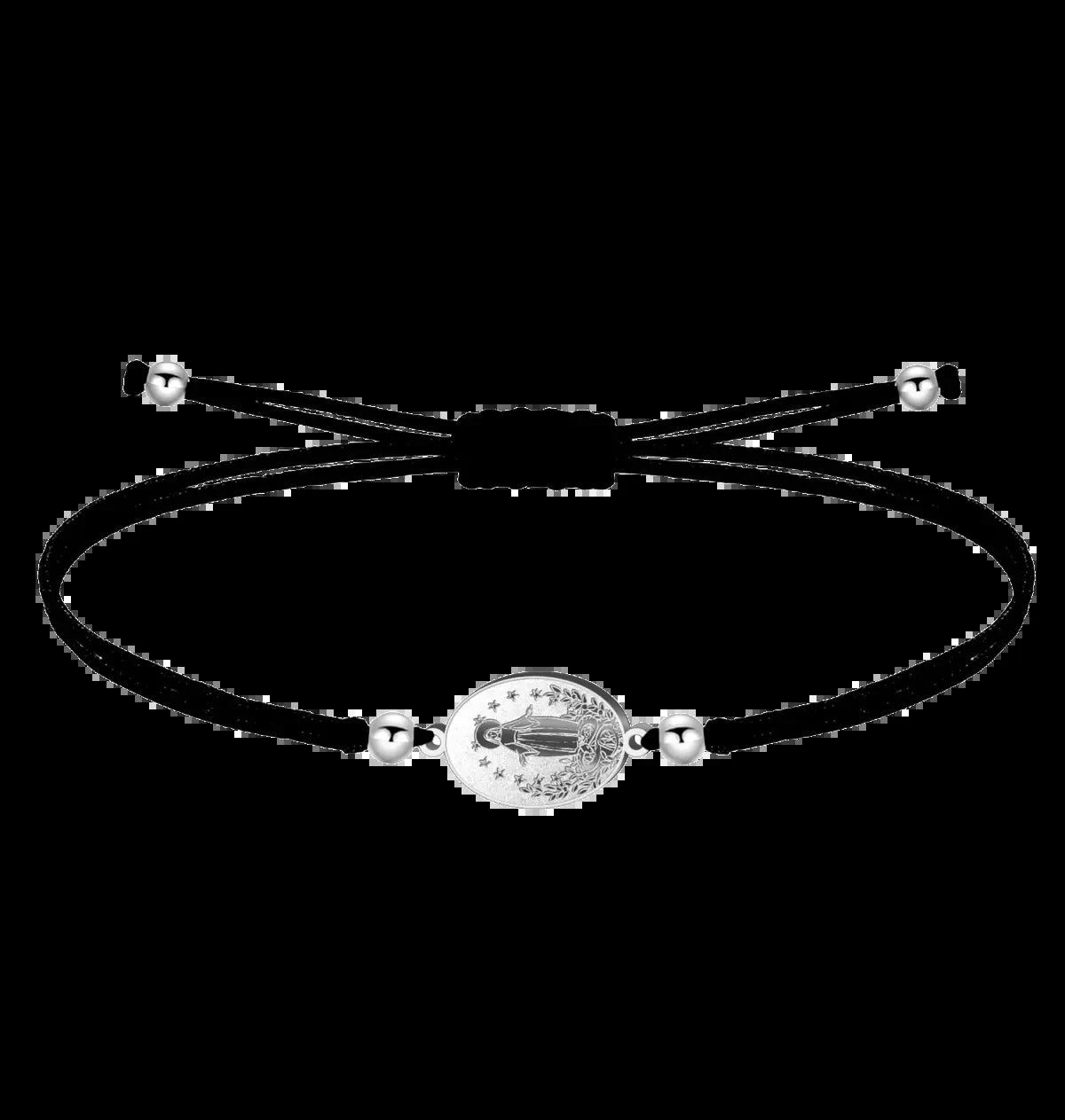 Pulsera Medalla de Virgen de Fátima Hilo Negro en Acero