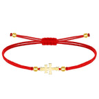 Pulsera Hilo Rojo Cruz de Caravaca en Acero Dorado