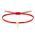 Pulsera Cruz de Caravaca hilo rojo acero dorado