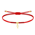 Pulsera Cruz de Caravaca hilo rojo acero dorado