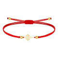 Pulsera de Hilo Rojo con Cruz Santiago en Acero Dorado