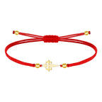 Pulsera de Hilo Rojo con Cruz Santiago en Acero Dorado