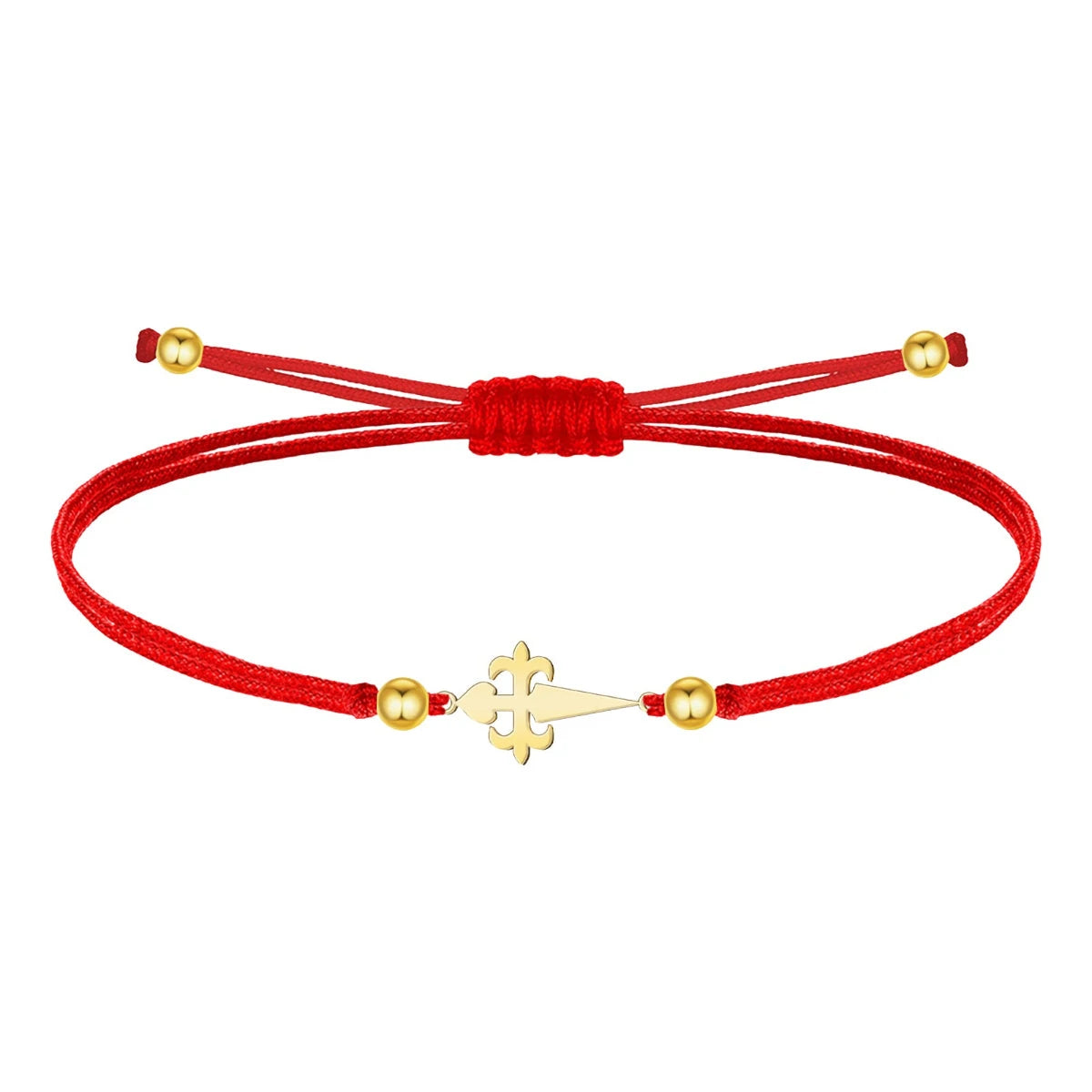 Pulsera de Hilo Rojo con Cruz Santiago en Acero Dorado