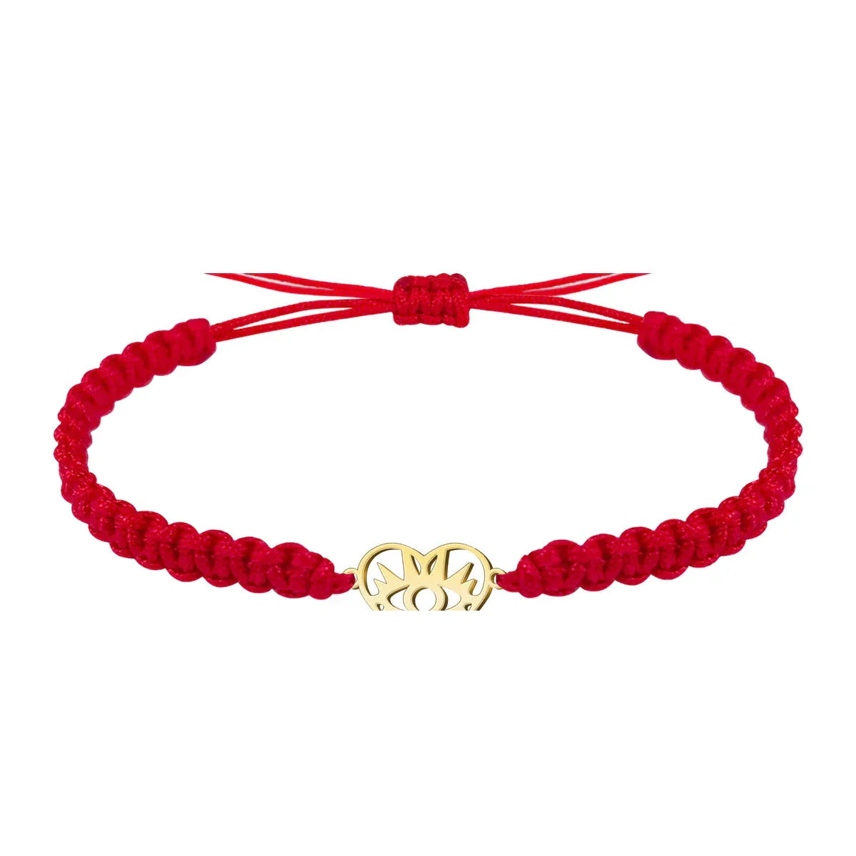 Pulsera de Hilo Rojo con Corazón y Ojo Turco en Acero Dorado