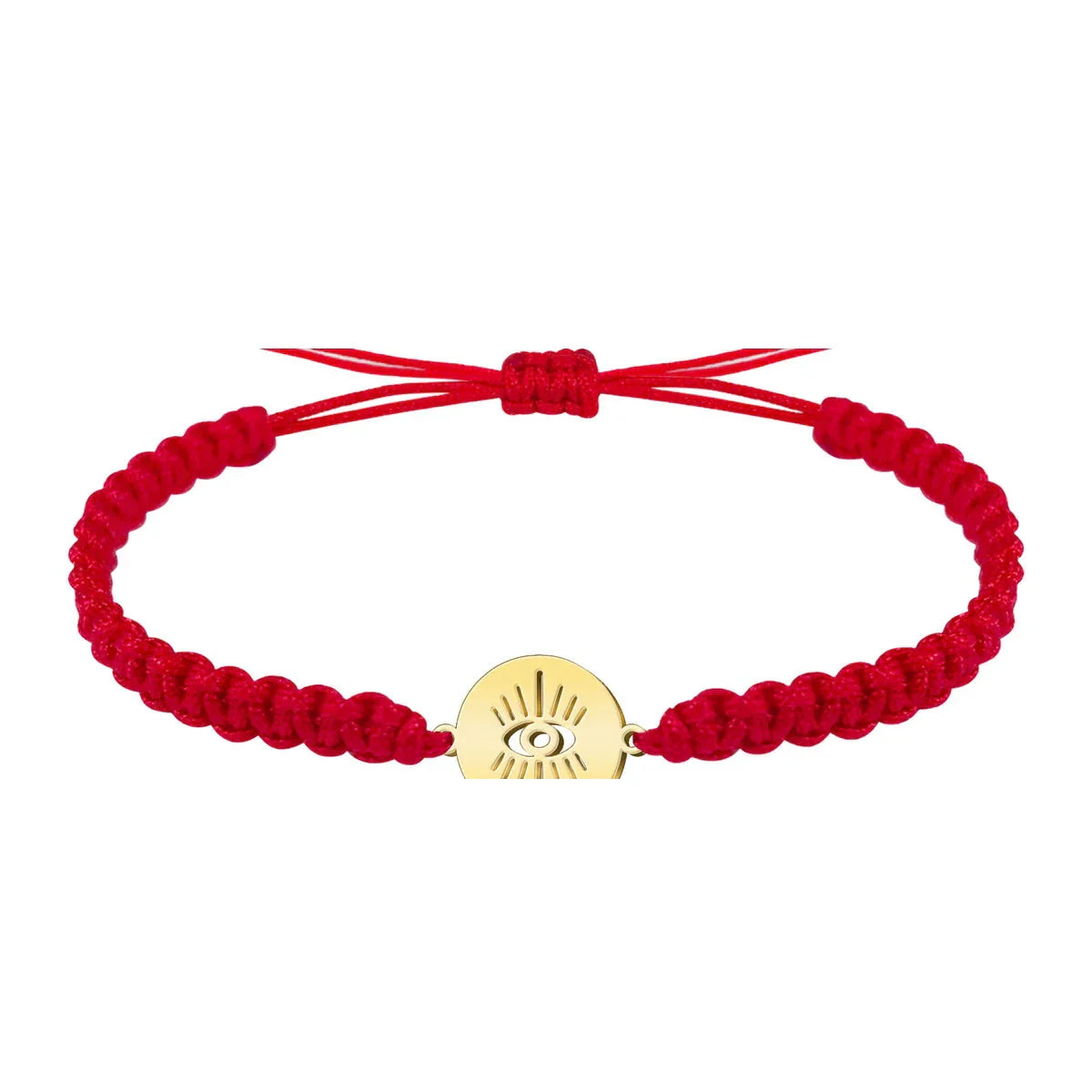Pulsera del Hilo Rojo del Destino con Ojo Turco Redondo en Acero Dorado