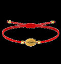 Pulsera Medalla de Virgen de la Milagrosa con Hilo Rojo en Acero Dorado