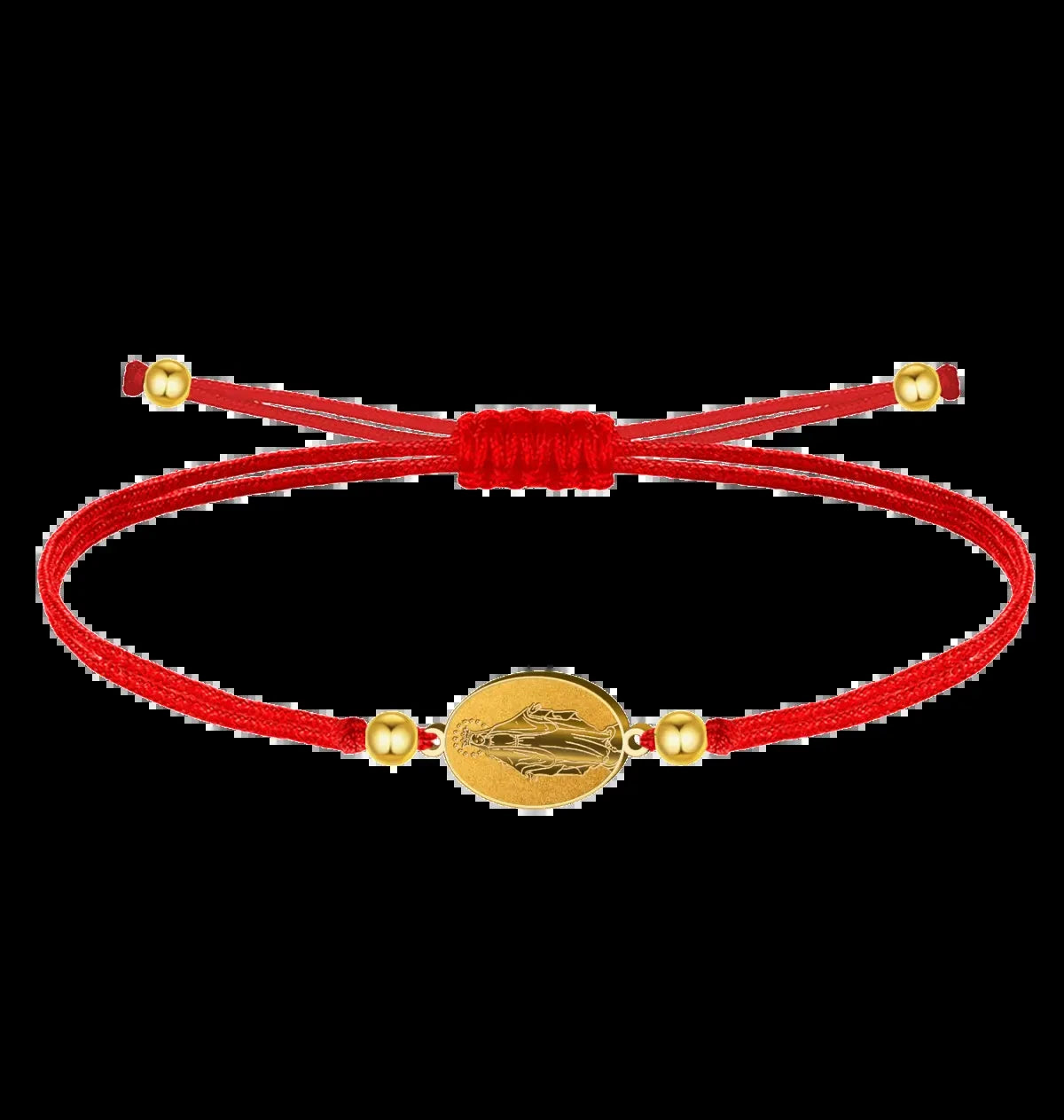 Pulsera Medalla de Virgen de la Milagrosa con Hilo Rojo en Acero Dorado
