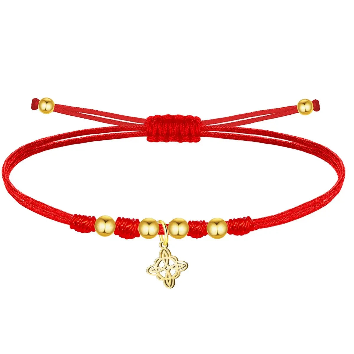 Pulsera Nudo de Bruja hilo rojo acero dorado