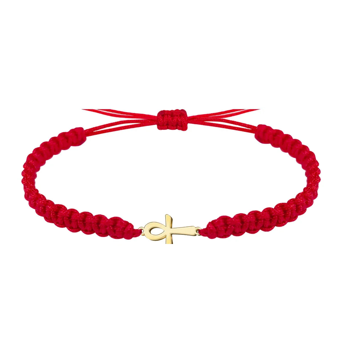 Pulsera Hilo Destino con Cruz Egipcia Ankh en Acero Dorado