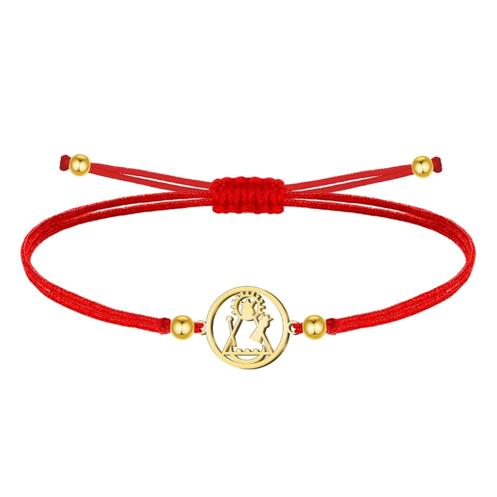 Pulsera Virgen de Candelaria de Hilo Rojo con Silueta en Acero