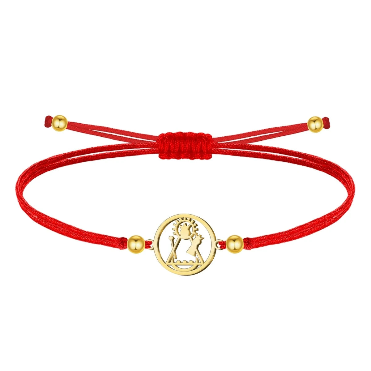 Pulsera Virgen de Candelaria de Hilo Rojo con Silueta en Acero