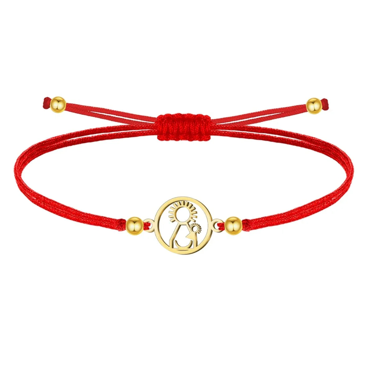 Pulsera Virgen del Pino con Hilo Rojo en Acero Dorado - Dorado