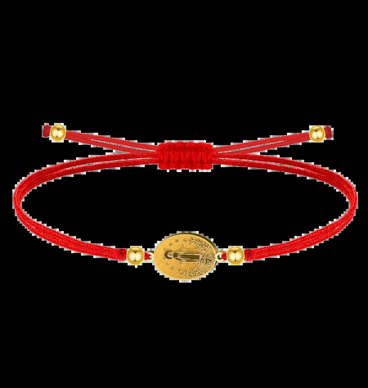 Pulsera Medalla de Virgen de Fátima Hilo Rojo en Acero Dorado