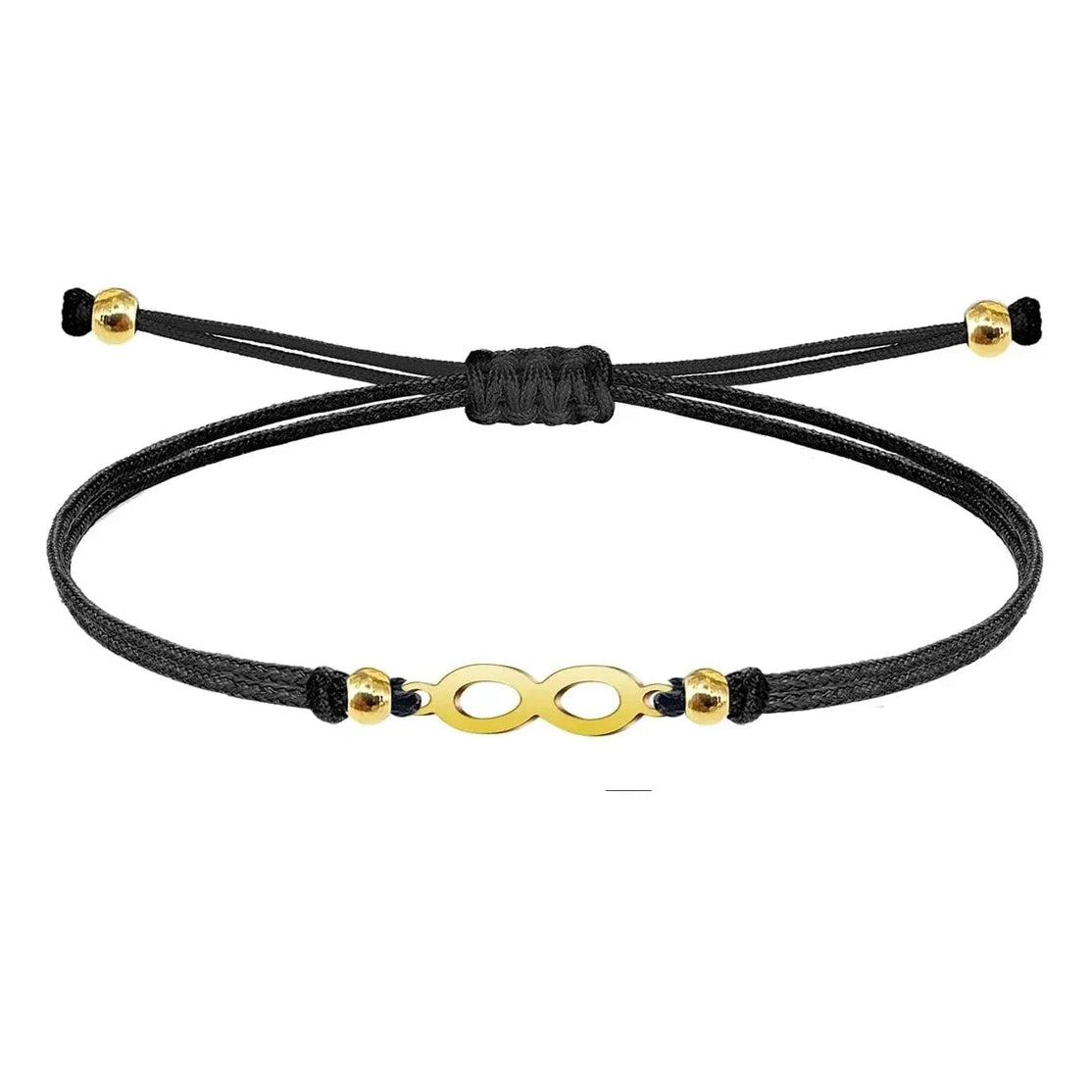 Pulsera Infinito Hilo Negro Acero Dorado