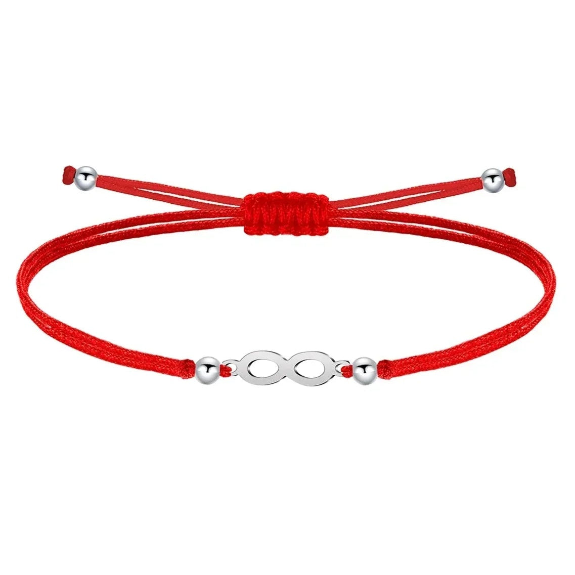 Pulsera Infinito Hilo Rojo Acero Plateado