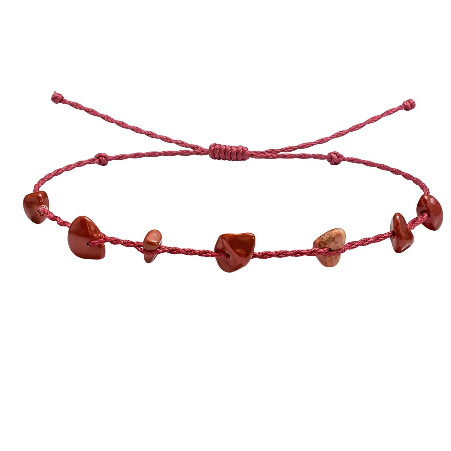 Pulsera de Chips de Piedra Natural con Hilo Encerado - Piedra Natural Jaspe Rojo - SKU 21355