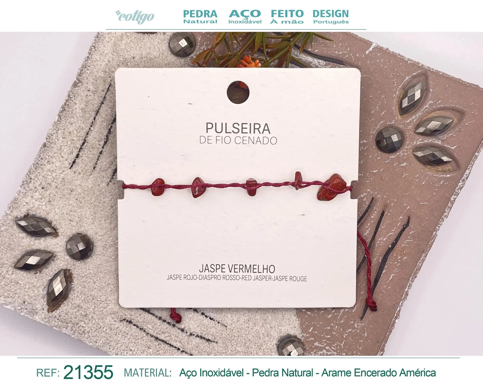 Pulsera de Jaspe Rojo con Chips de Piedra acabado