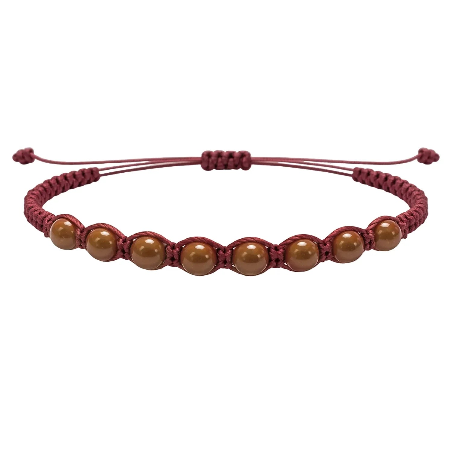 Pulsera de Cuentas de Piedra Natural con Hilo Encerado - Piedra Natural Jaspe Rojo - SKU 21379