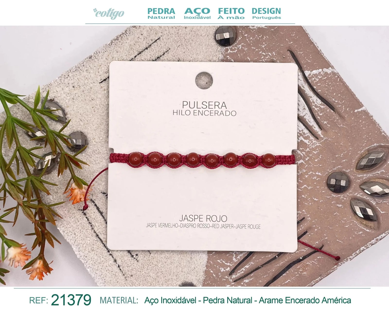 Pulsera de Jaspe Rojo con Cuentas Naturales acabado