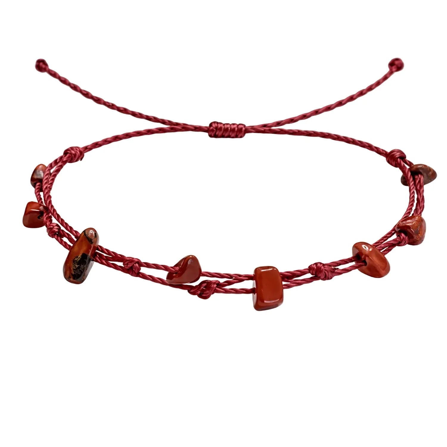 Pulsera de Piedra Natural Irregular con Hilo Encerado - Piedra Natural Jaspe Rojo - SKU 21331