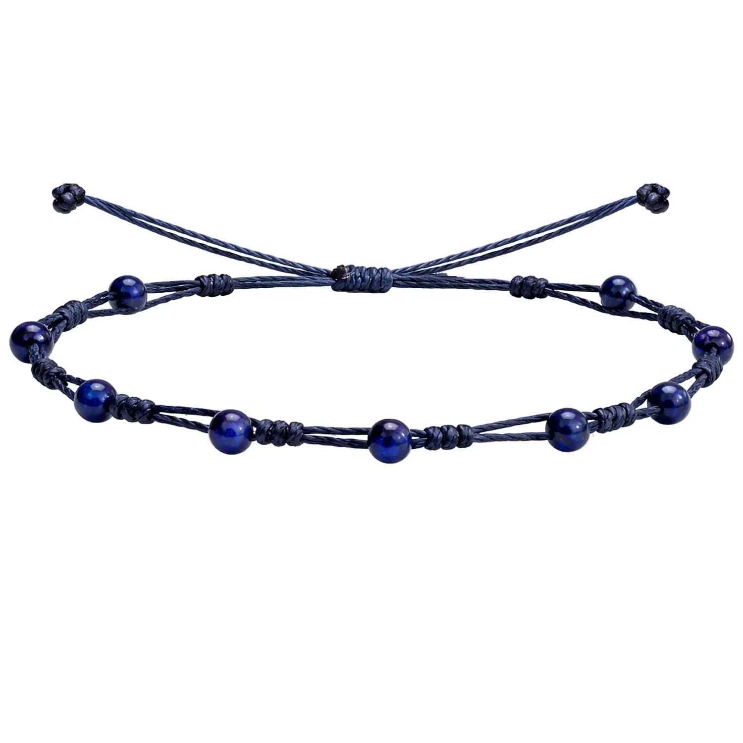 Pulsera de Bolitas de Piedra Natural con Hilo Encerado - Piedra Natural Lapislázuli - SKU 21342