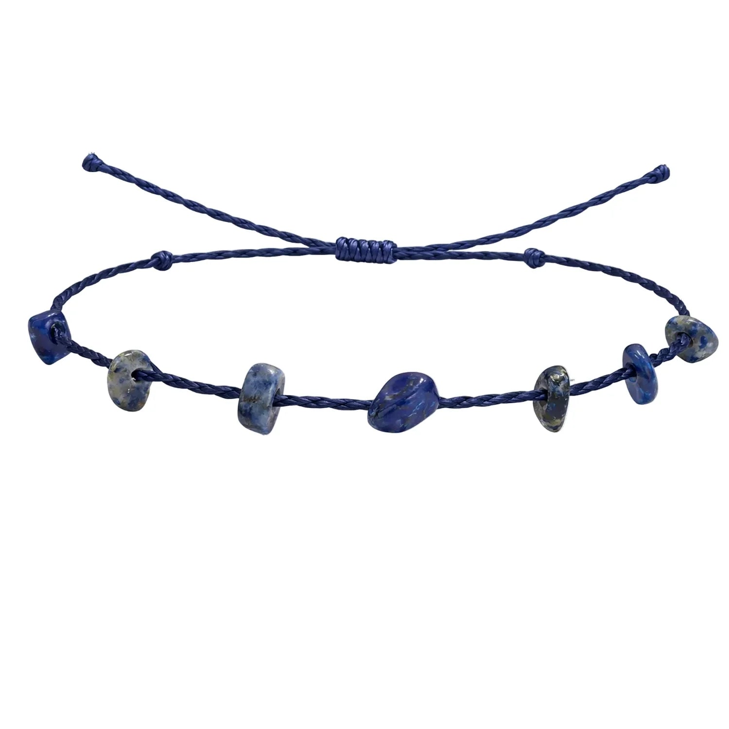 Pulsera de Chips de Piedra Natural con Hilo Encerado - Piedra Natural Lapislázuli - SKU 21354