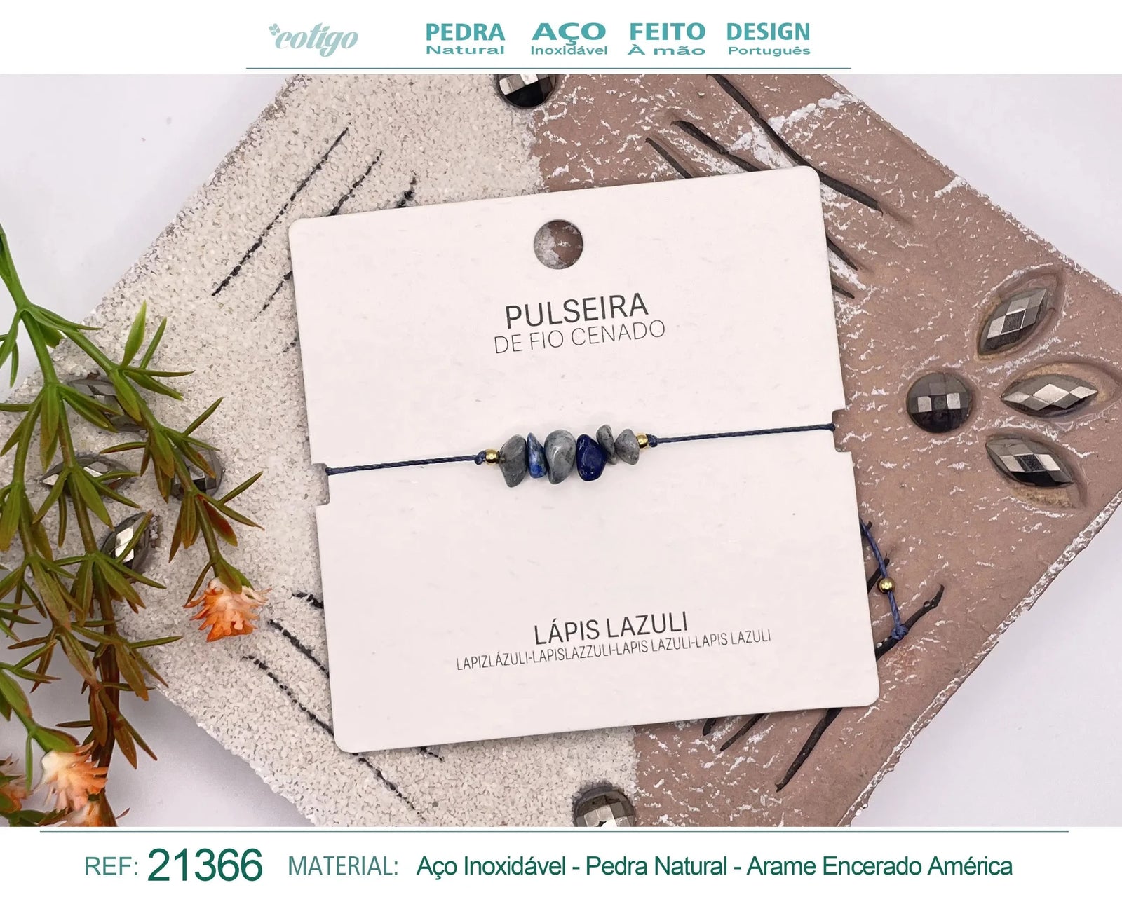 Pulsera de Lapislázuli en Bruto con Hilo Encerado acabado