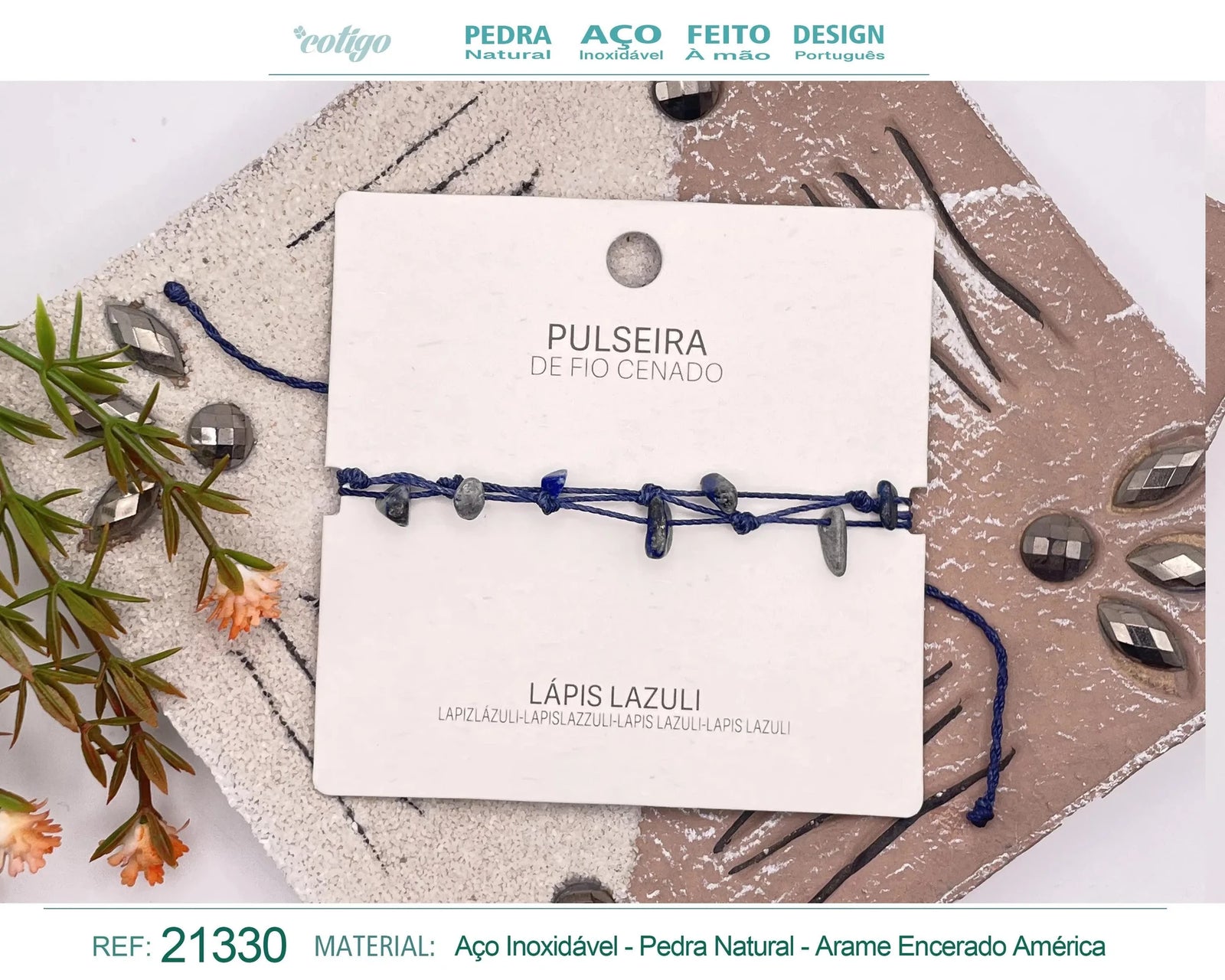 Pulsera de Lapislázuli con Hilo Encerado Irregular acabado