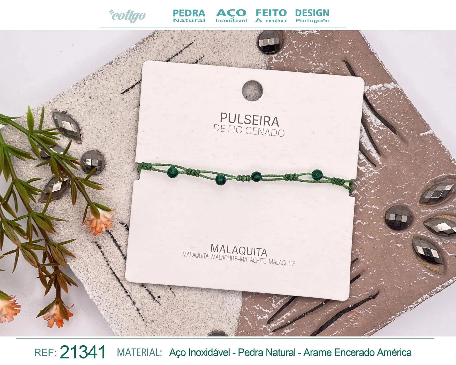 Pulsera de Malaquita con Bolitas Minerales acabado