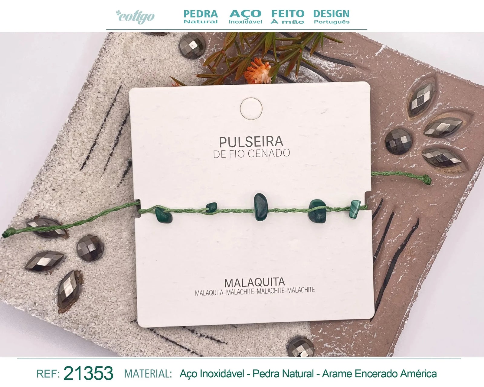 Pulsera de Malaquita con Chips de Piedra acabado