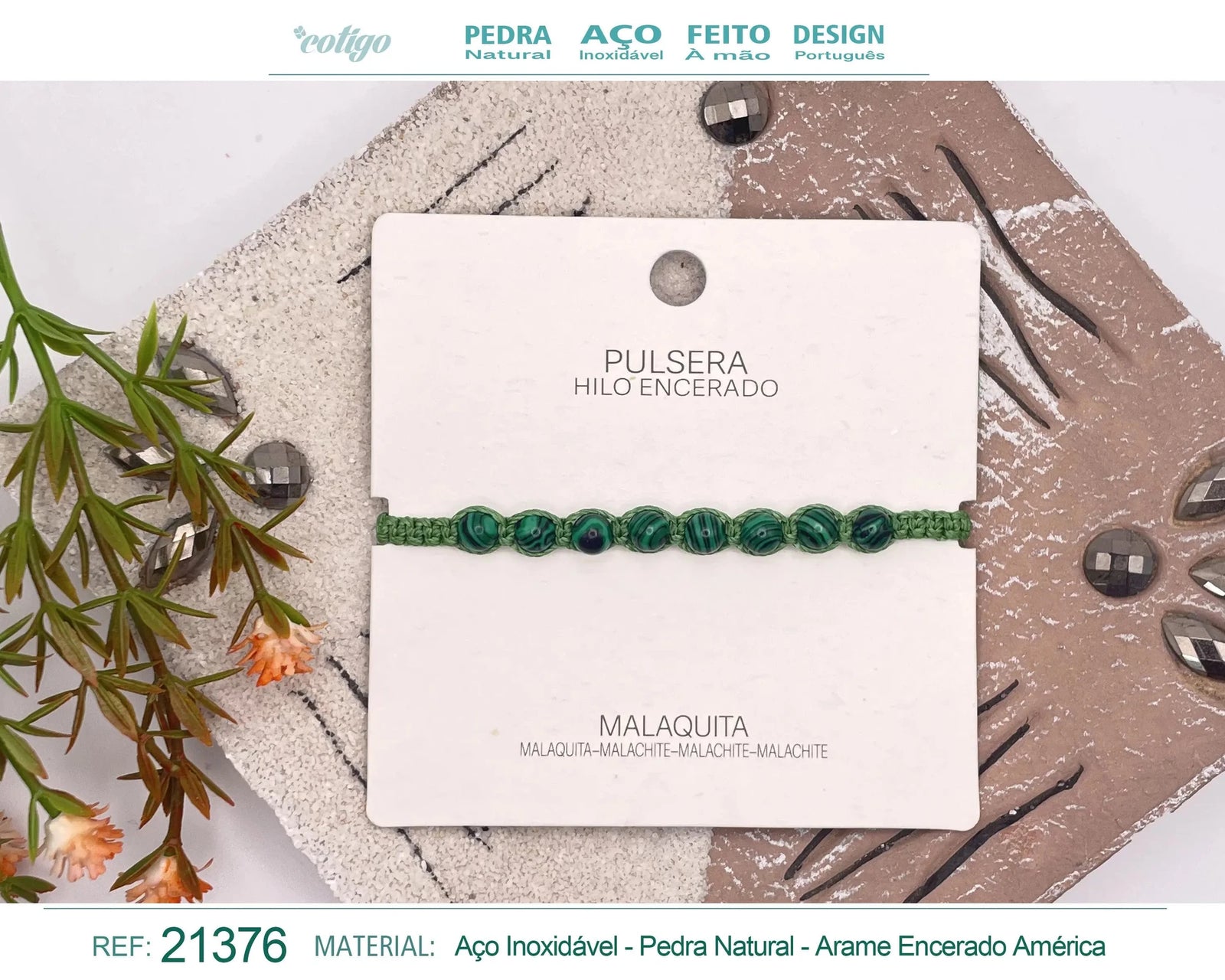 Pulsera de Malaquita con Cuentas Naturales acabado