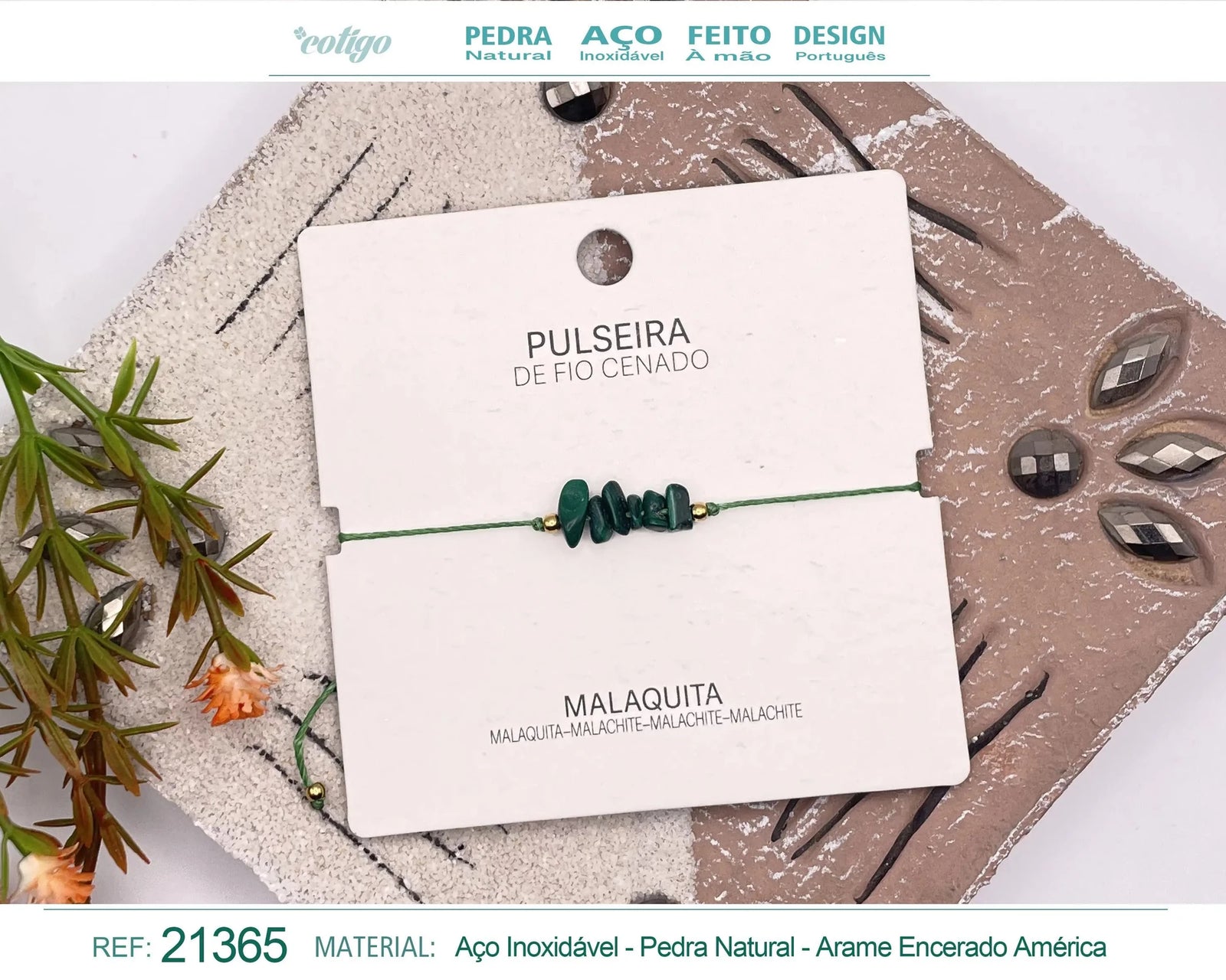 Pulsera de Malaquita en Bruto con Hilo Encerado acabado