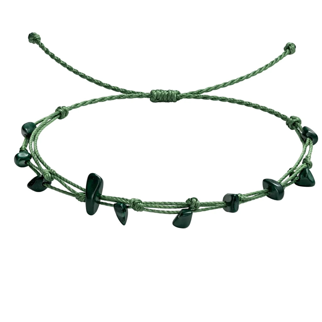 Pulsera de Piedra Natural Irregular con Hilo Encerado - Piedra Natural Malaquita - SKU 21329
