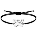 Pulsera Mariposa Hilo Negro Acero Plateado