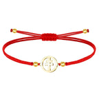 Pulsera Medalla Cruz de Caravaca con Hilo Rojo Y Acero Dorado